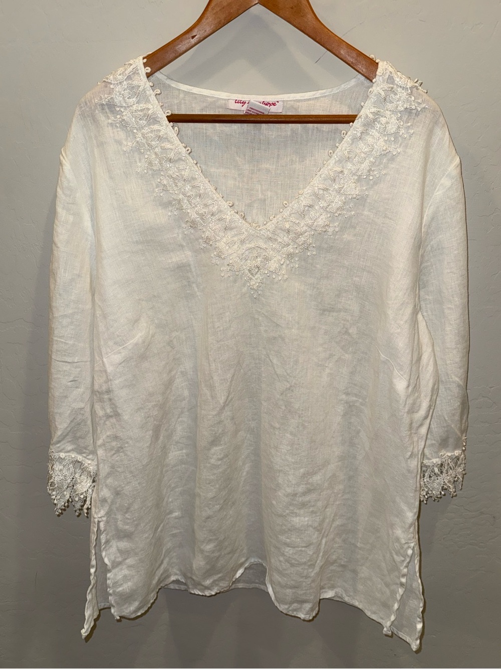 Lily Stanhope Woman White 100% Linen Top Blouse Plus Size 2X